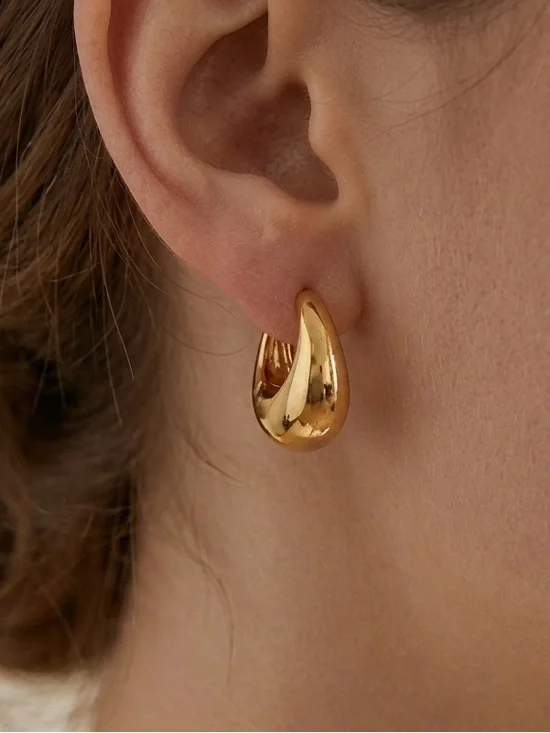 Classic Gold Huggie Hoop Earrings - Polished Gold Stainless Steel - Picture 4 of 4